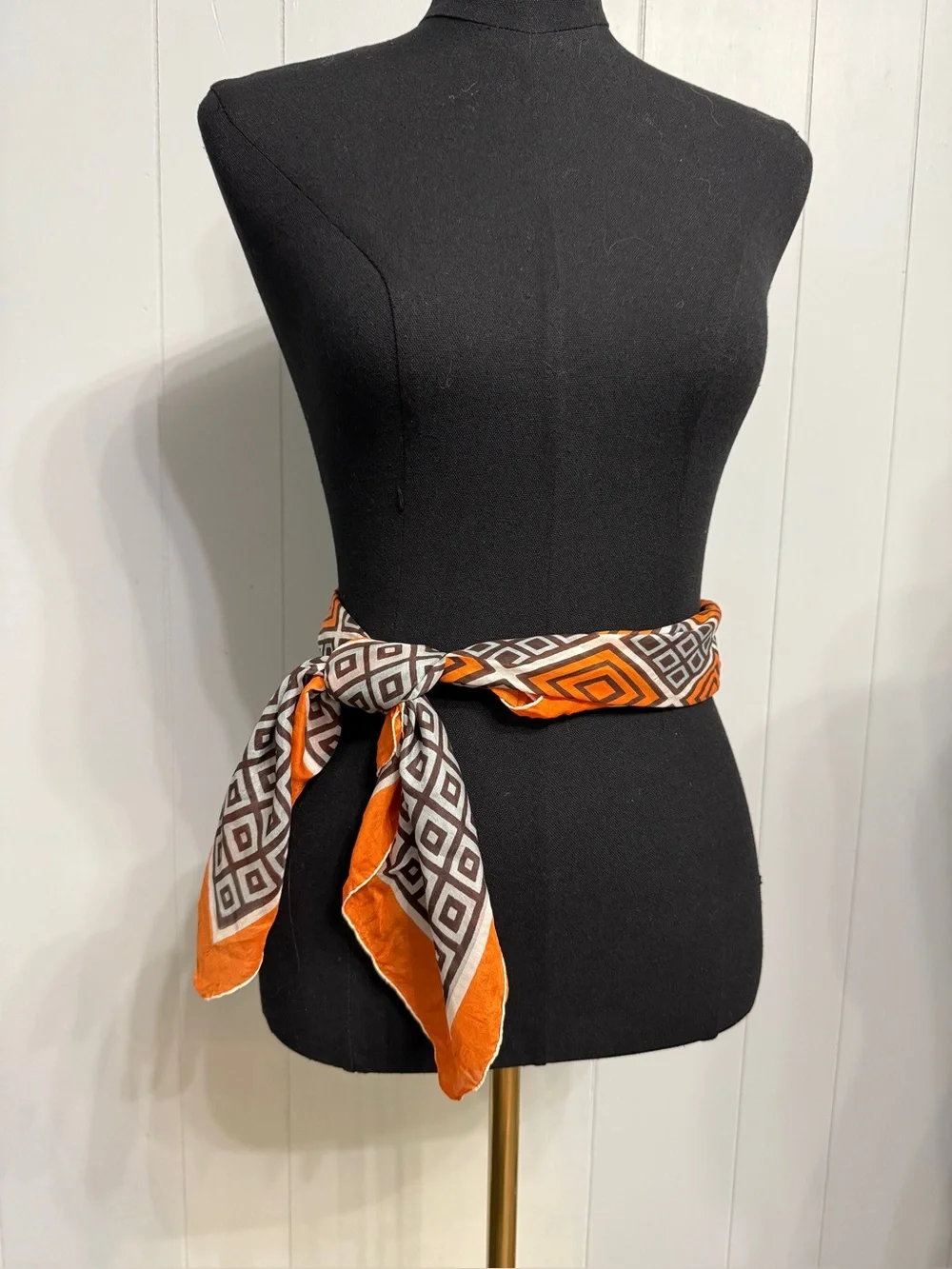 Geometric Orange and Brown Silk Women's Scarf